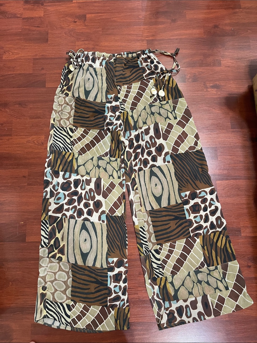 Musera Multi-Print Wide Leg Pants in Brown & Olive